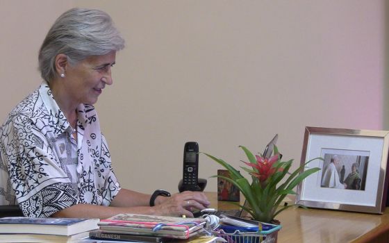 María Lía Zervino in her sparsely decorated office at the World Union of Catholic Women's Organizations in Rome. "We moved in right in the middle of the pandemic," she told NCR. (Justin McLellan)